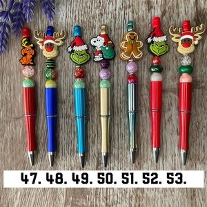 Handcrafted Christmas Pens Beaded Unique Artisan Gifts Office Accessories